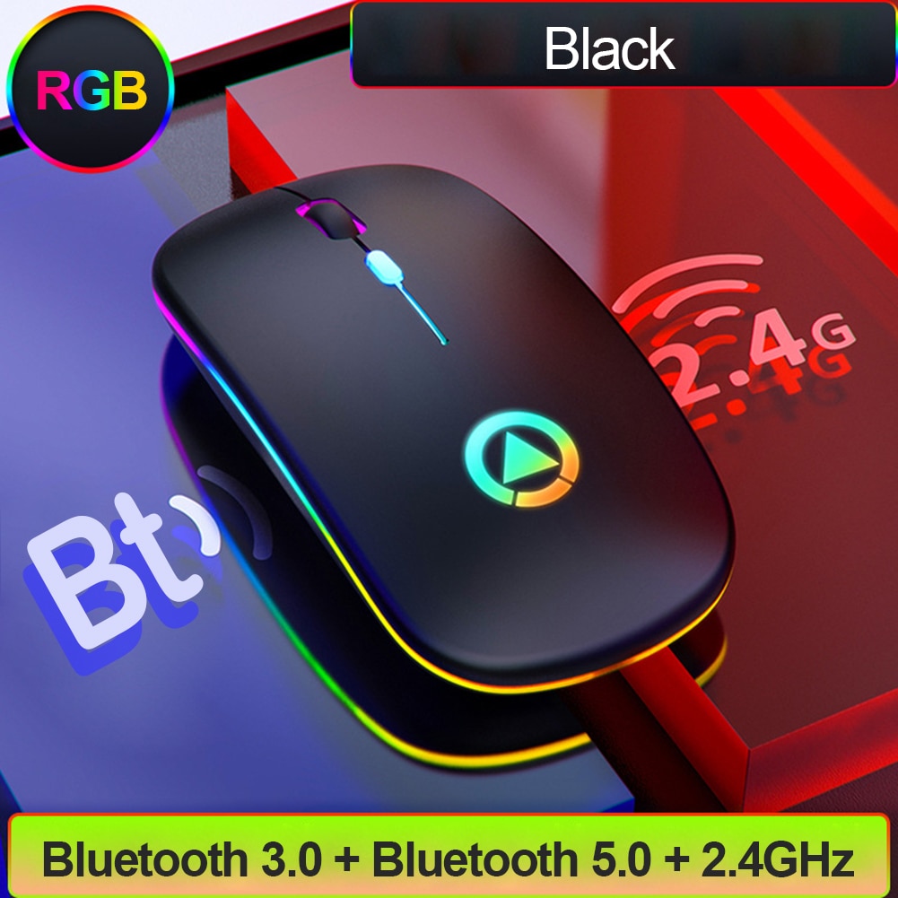 2,4 GHz RGB Drahtlose Maus Stille LED hinterleuchtet 1600DPI Ergonomische Maus USB Optische Wiederaufladbare Mäbenutzen Computer Maus Für PC Laptop: schwarz Dual mode