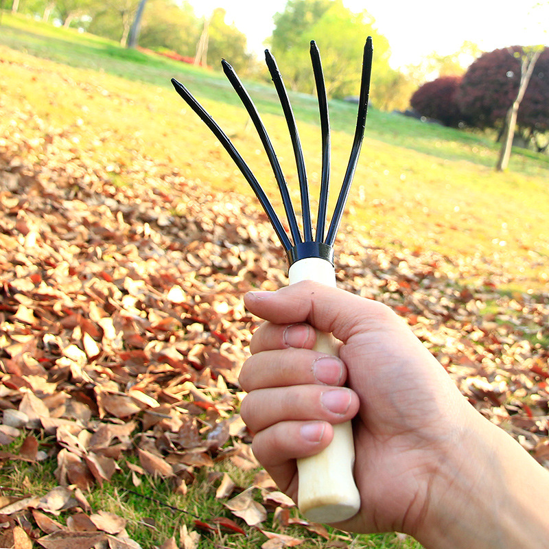 Multipurpose Metal Rake with Wooden Handle Portable Gardening Tool for Outdoor for Garden Lawn Metal Rake XHC88