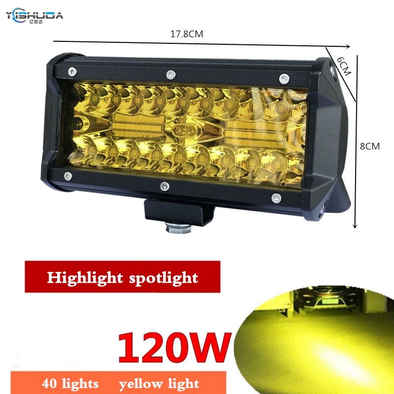 1PCS LED light 60W 120W LED Work Light Bar Square Spotlight 12V -30V Offroad LED Light Bar For Truck Offroad 4X4 4WD Car SUV ATV: 120W 40lights yellow
