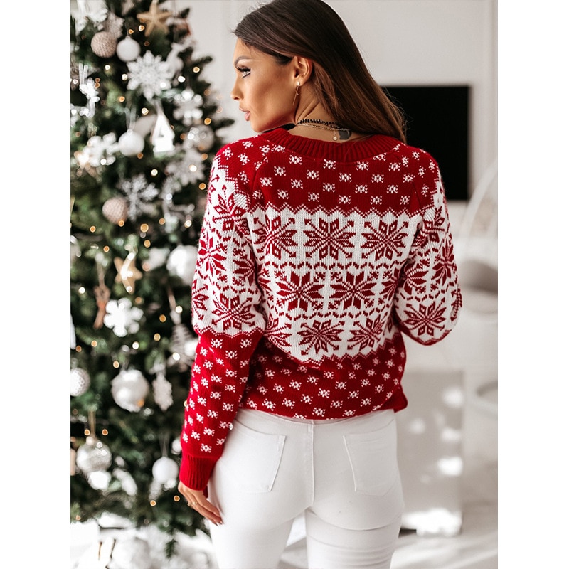 Dame juletrøjer pullover toppe afslappet langærmet o-hals print strikket sweater efterår vinter