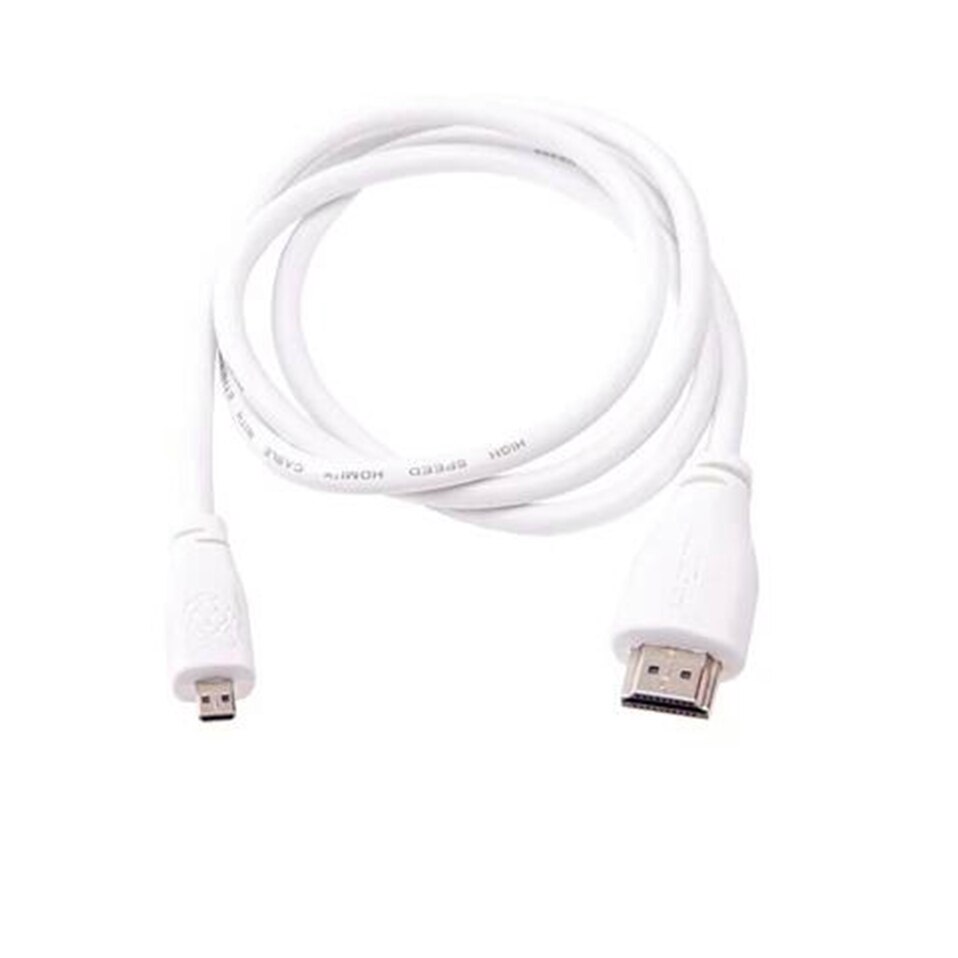 T7689AX - Raspberry Pi Accessory, Raspberry Pi 4 Model B HDMI-port Cable, Micro HDMI-compactible To HDMI-port, 1m, White