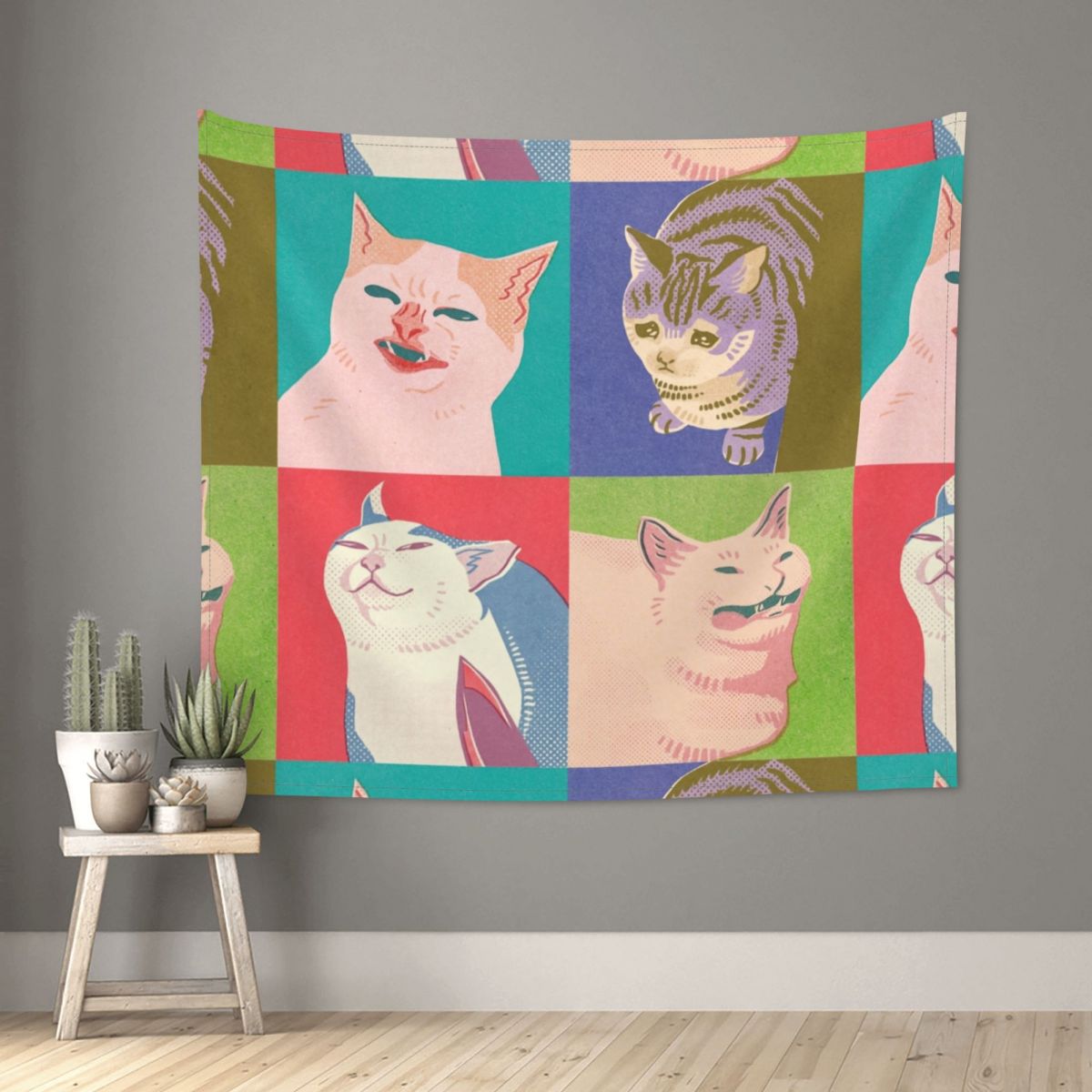 Cuatro Meme gatos de la Apocalipsis tapiz colgante de pared grande poliéster tapices Animal manta Boho dormitorio decoración de pared de tela