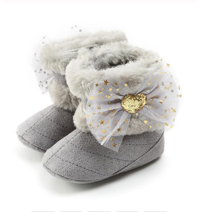 0-12M Princess Newborn Infant Baby Girls Snow Boots Warm Winter Autumn Ankle Boots Bow Sequins Toddler Baby Girl Shoes: C / 0 to 6M