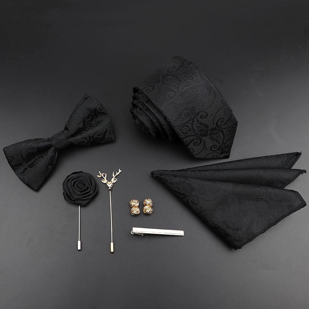 Enfärgad siden herr slips set polyester jacquard vävd slips fluga kostym vintage röd blå för brudgummen företag bröllopsfest: 35