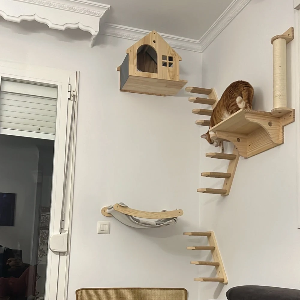 Cat Climbing Shelves Wall Mounted Cat Tree Sisal Scratching Post Cats Hammock House Jumping Platform Rope Ladder Pet Furniture