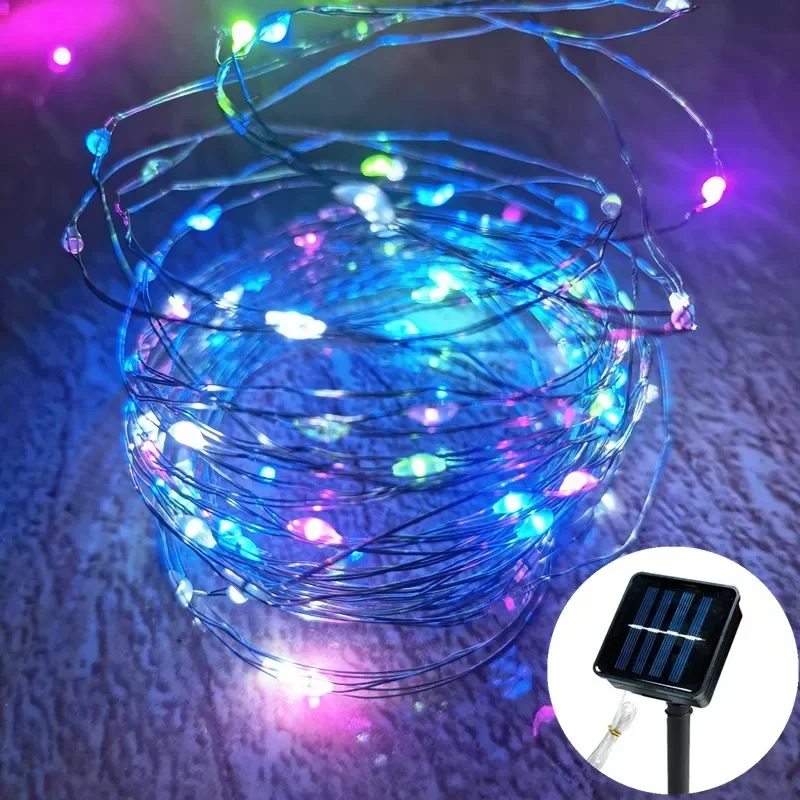 Solar Twinkle String Lights Outdoor LED Copper Wire Light Landscape Camping Garden Christmas Patio Party Wedding Tree Decoration: Yellow / 13W