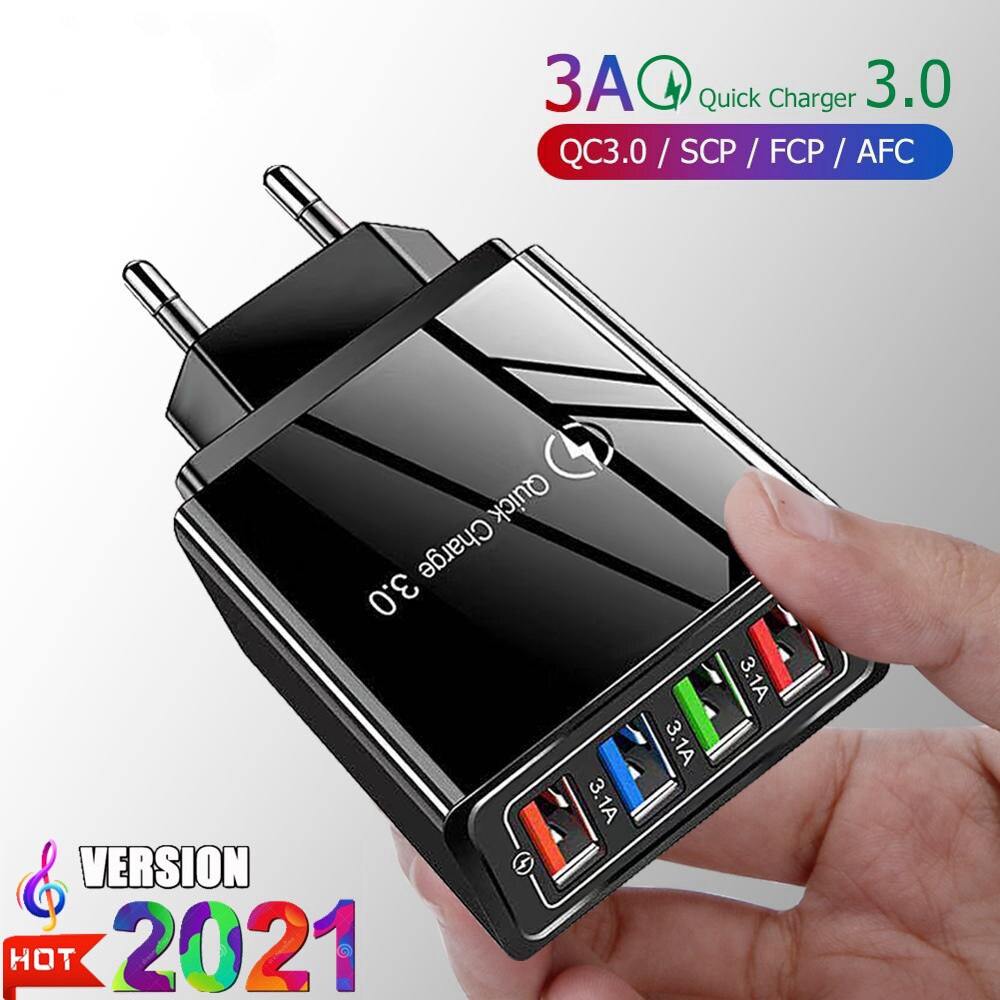 4 puertos USB 3,0 de USB cargador QC 3,0 cargador rápido US/EU/Reino Unido enchufe de cargador rápido para teléfono móvil cargador de pared para el hogar de fastCharger + info