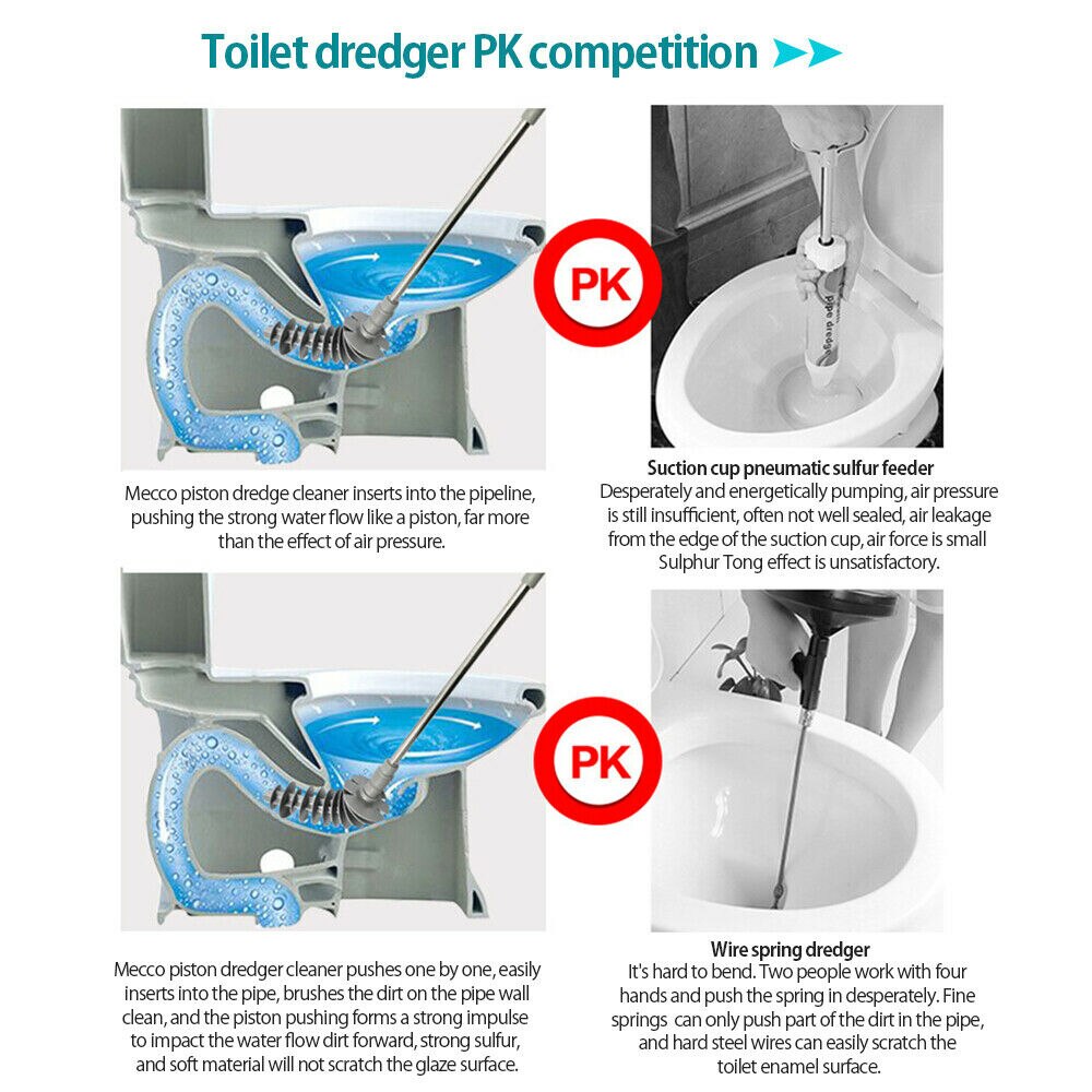 Kraftfuld toiletstempel højtryk 10x mere strømafløb badeværelse afbloker