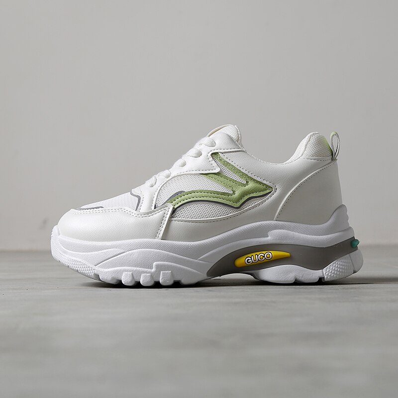 Höst sneakers snörning sport fritidsskor chunky plattform tenis kvinnligt märke designers mesh gammal pappa skor kvinna: Grön / 40