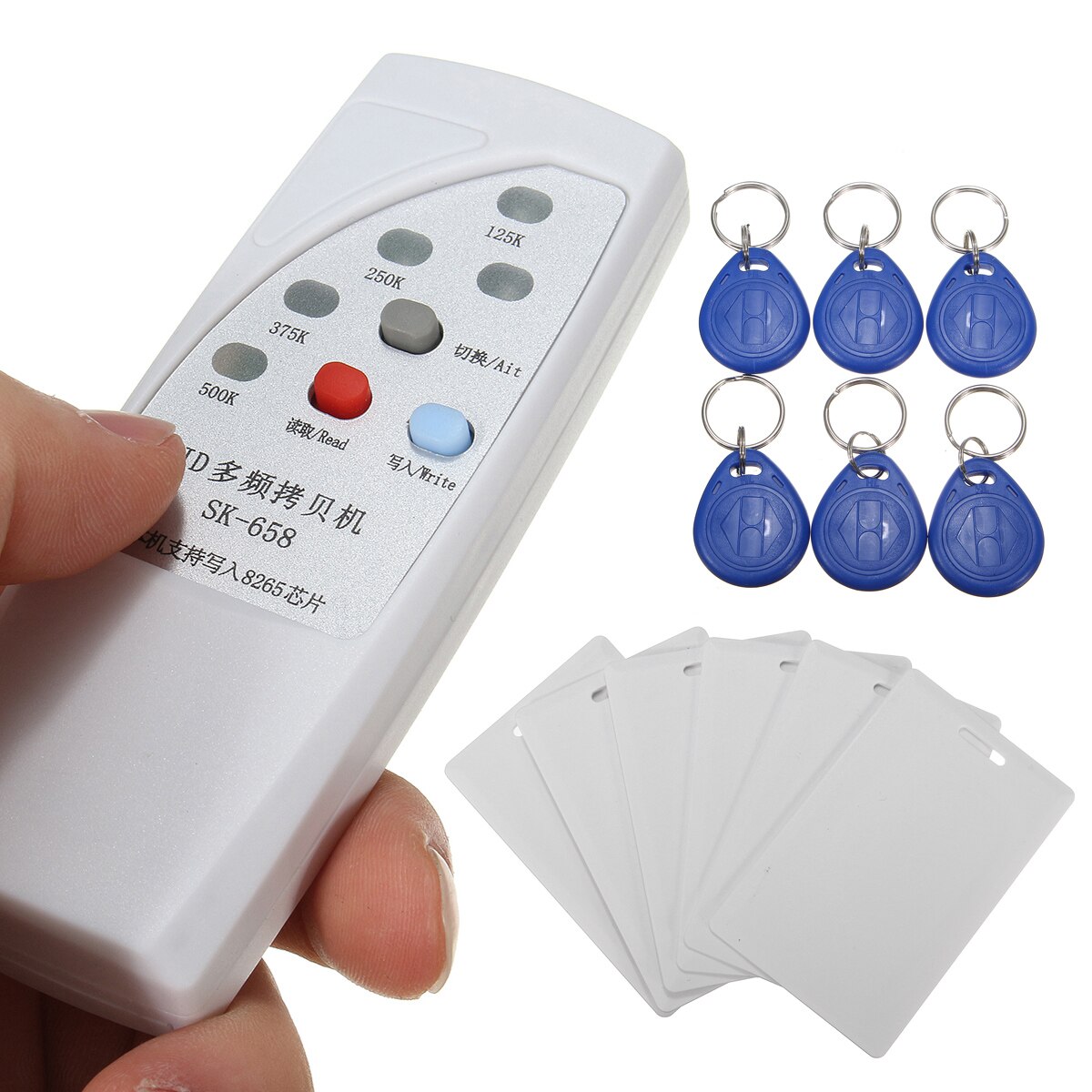 Safurance SK-658 13Pcs Handheld 125KHz RFID ID Card Reader Writer Copier Duplicator Programmer + 6 Pcs Cards+6 Pcs Tags