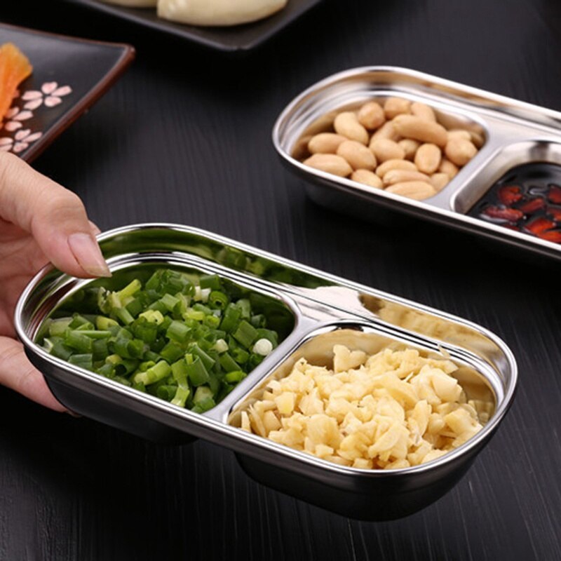 Barbecue Dipping Dish Stainless Steel Condiment Bowl Three Grilles Soy Sauce Vinegar Sauce Divided Es