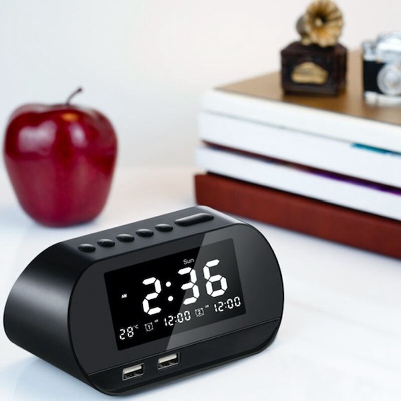 Dual USB Charging Alarm Clock Smart Wireless Radio LCD Calendar Temperature Display for Bedroom Desktop