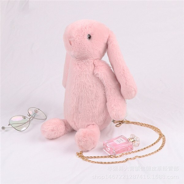 Pluizig Konijn Pluche Zak Meisje Cartoon Konijn Messenger Bag Schouder Konijn Tas: Abrikoos