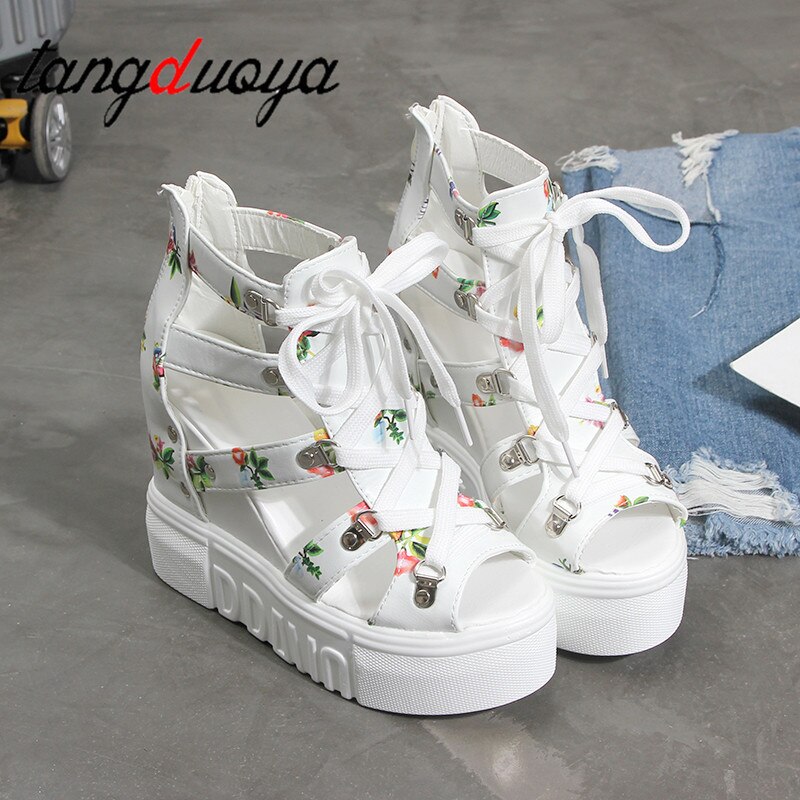 Chaussures femme sandales été sandales plateforme compensées fermeture éclair semelle épaisse chaussures décontractées femme talons hauts sandalias platafor