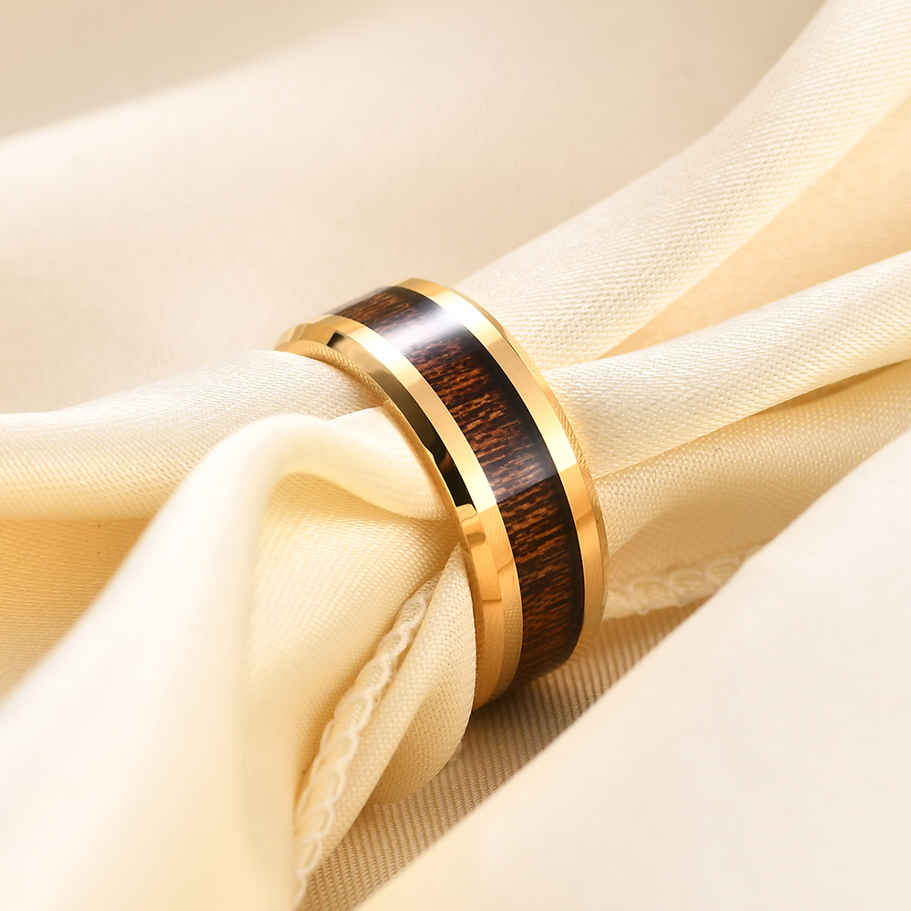 VQYSKO Anillo de boda de tungsteno y madera para personas mayores, caja marrón de 8MM, anillo de boda para hombre, anillo de madera, para hombre