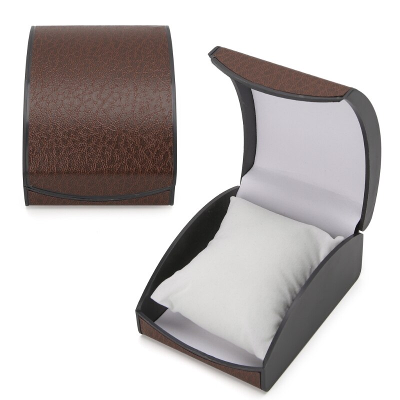 4 färger lyx klocklåda fall klockor hållare display förvaring för smycken armband konstläder hållare: Kaffe