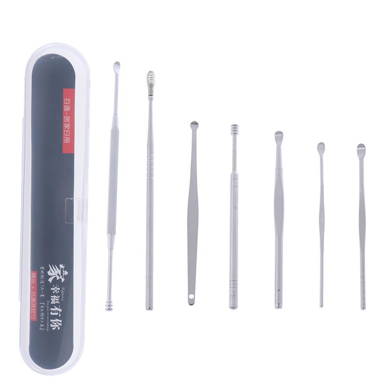 7 Stks/set Rvs Oor Wax Pickers Set Earpick Wax Remover Rvs Oor Cleaner Tool