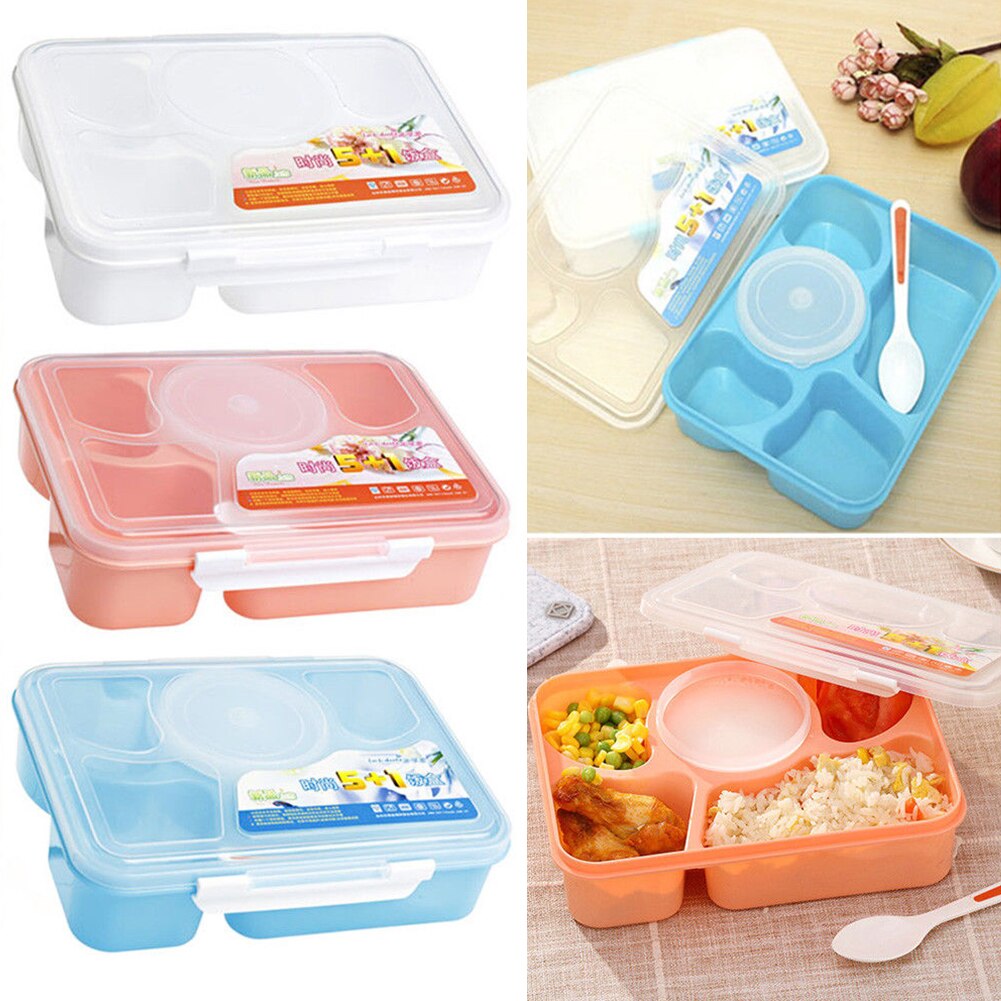 Microwave Lunch Box 5 Compartments W/Soup Bowl Spoon Box Food Container