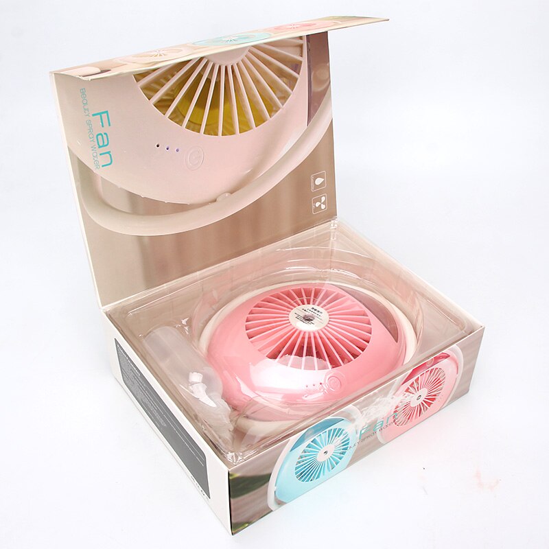 Pink 2000 mah vandsprayventilator usb bærbar køling mute genopladelig ventilator klimaanlæg luftfugter 2 in 1 til hjemmekontor