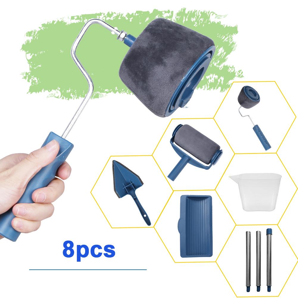8 sztuk/zestaw farba DIY biegacz zawodowiec szczotka rolkowa narzędzia zestaw uchwyt flokowane Edger biuro domu pokój ścienny wałek malarski pędzel zestawy
