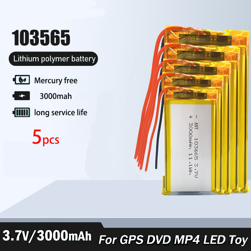 3000mAh Recargable 3.7V 103665 Batería de polímero de litio Gps para grabadora de conducción con luz LED, cámara PSP, Altavoz Bluetooth: Azul