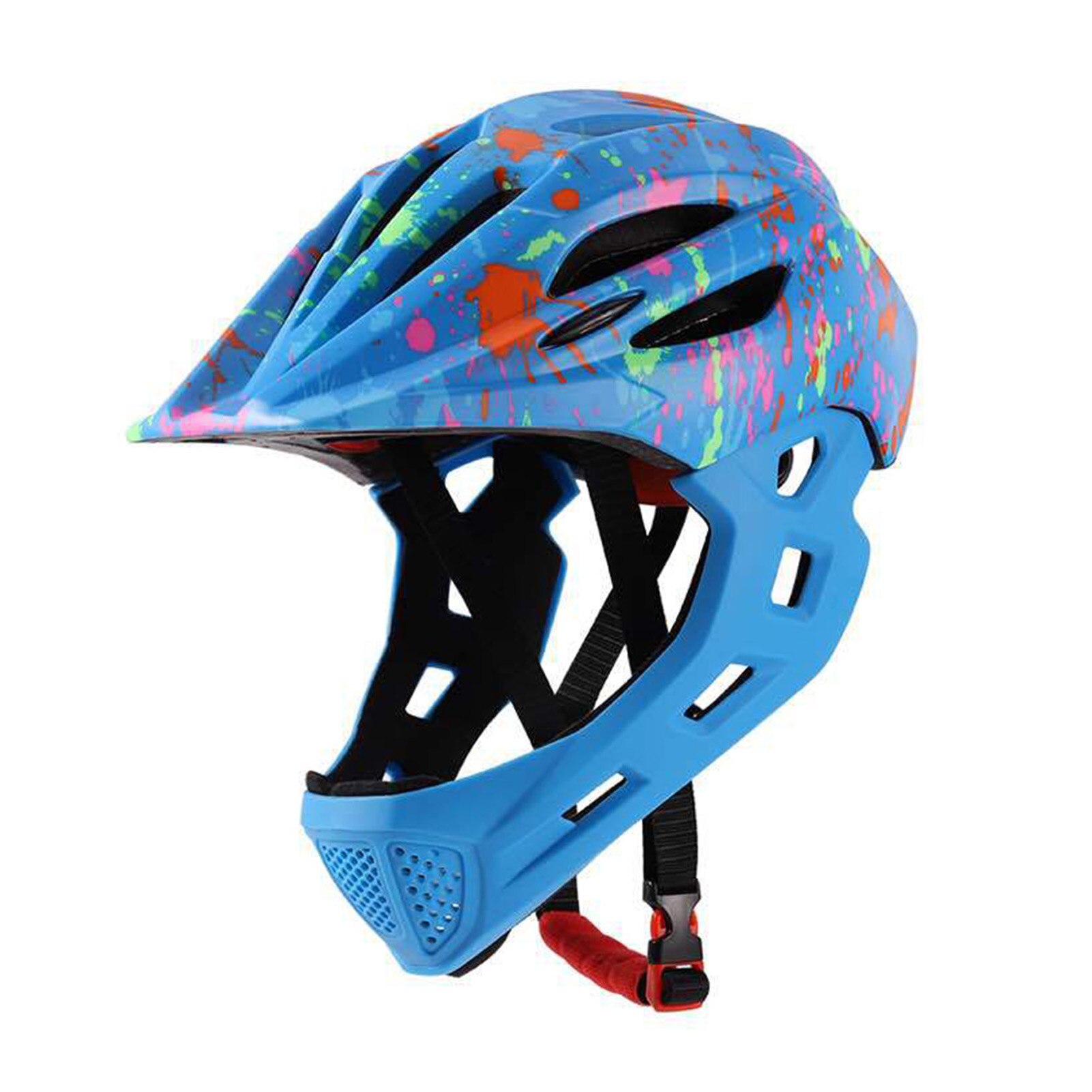 LED Enfants Cyclisme Casque Intégral Détachable Enfants Casque de Descente VTT Casque De Vélo Sport Sécurité Capacete Ciclismo Casques: Bleu