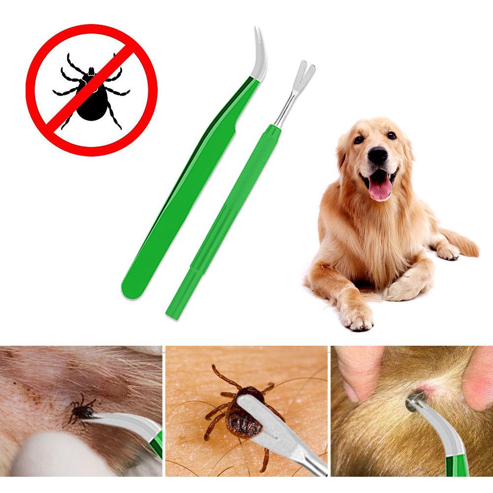 2PCS Tick Removal Tool Stainless Steel Tick Flea Tweezers Cleaning Tool Remove Mites Ticks from Human Body Dog Cat