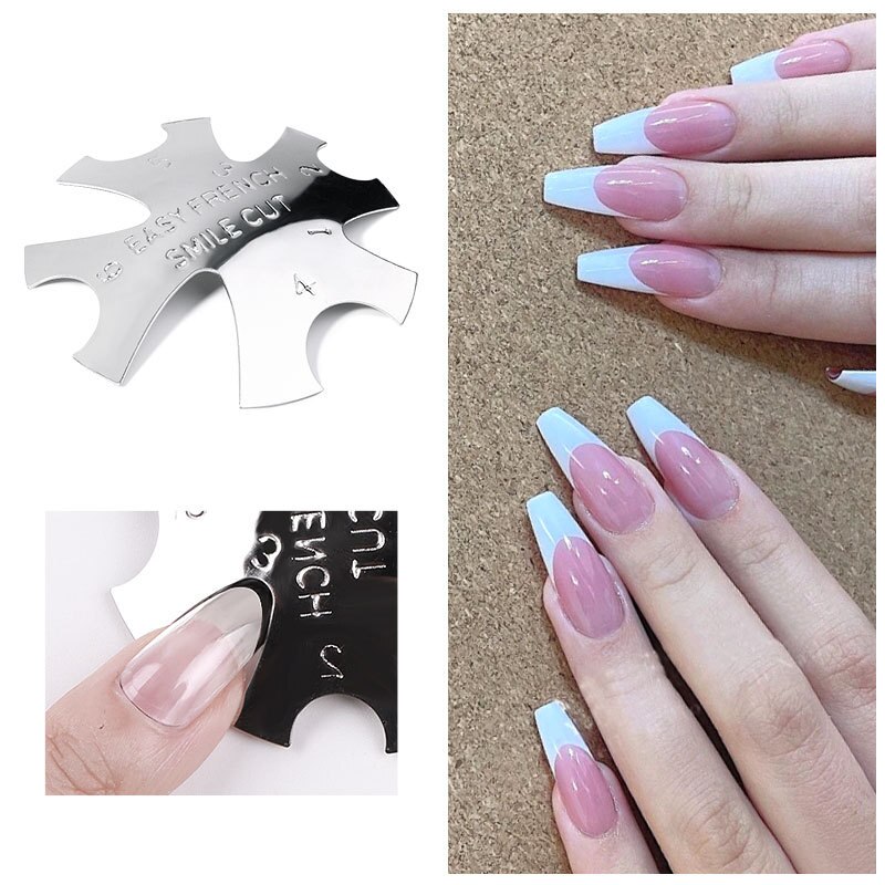 Cortador de uñas de acero inoxidable con forma ovalada, plantilla para manicura francesa, 8 tamaños, 1 unidad, novedad de