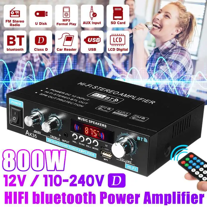 AK35 380 800W amplificadores digitales para el hogar Audio 110-240V potencia de Audio de graves amplificador bluetooth Hifi FM altavoces subwoofer de música automática