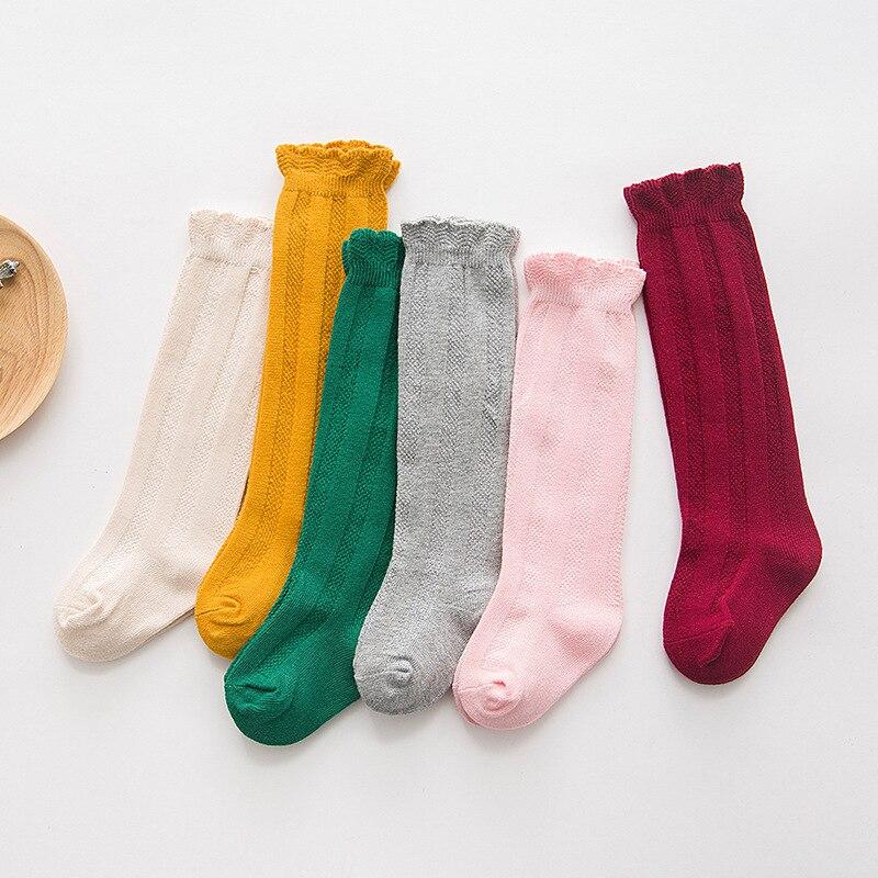 Calzini traspiranti per bambina primavera autunno inverno pizzo di cotone doppio ago solido High School Girls divertenti calzini di cotone