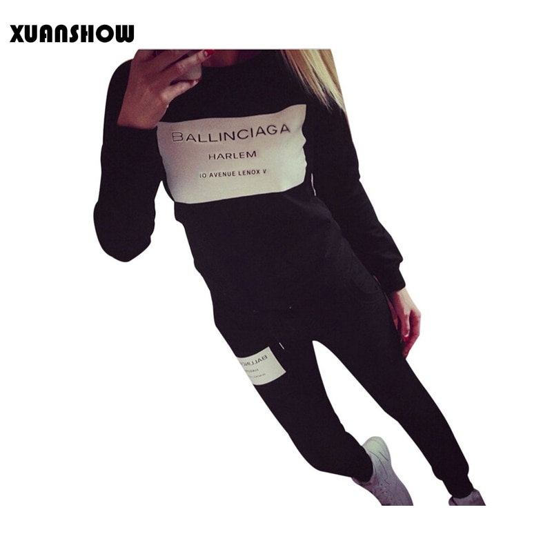 XUANSHOW Women Outfit Sportswear Spring Autumn Winter Printed Letters Ladies Fleece Tracksuits Long-sleeve Casual 2 Piece Set