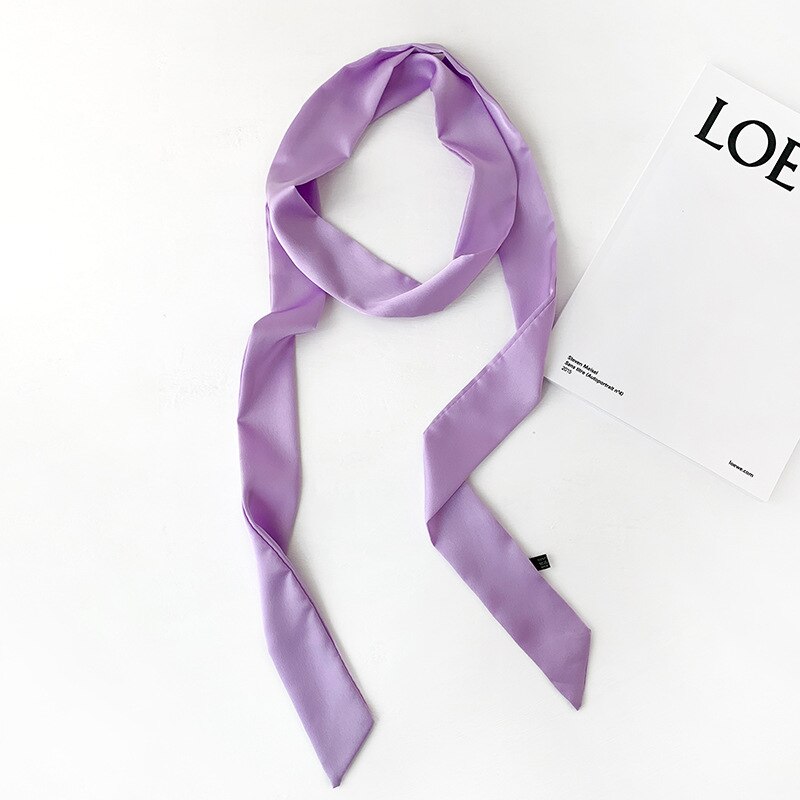 Zijde Tas Sjaal Lady Solid Lange Skinny Sjaals Haar Hoofdband Vrouwen Foulard Lady Wraps Tie Lint Accessoires: PD1-purple