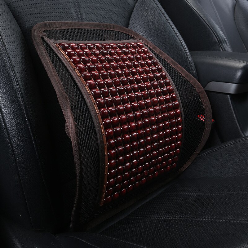 Car Seat Cushion Waist Support Cushion Pad Summer Mesh Wooden Bead Breathable Protection Back Massage Lumbar Car Accessories: Reddish black