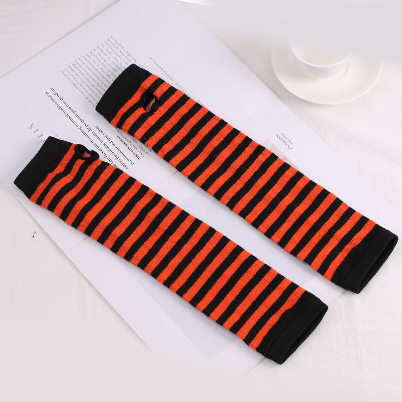 Winter Warm Long Gloves For Women Men Knitted Fingerless Elbow Gloves Red Striped Hip-Hop Mittens Outdoor Elastic Arm warmer
