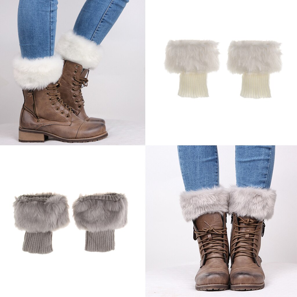2 Pairs Winter Fluffy Knitting Boots Cuff Sleeves Leg Warmer For Women