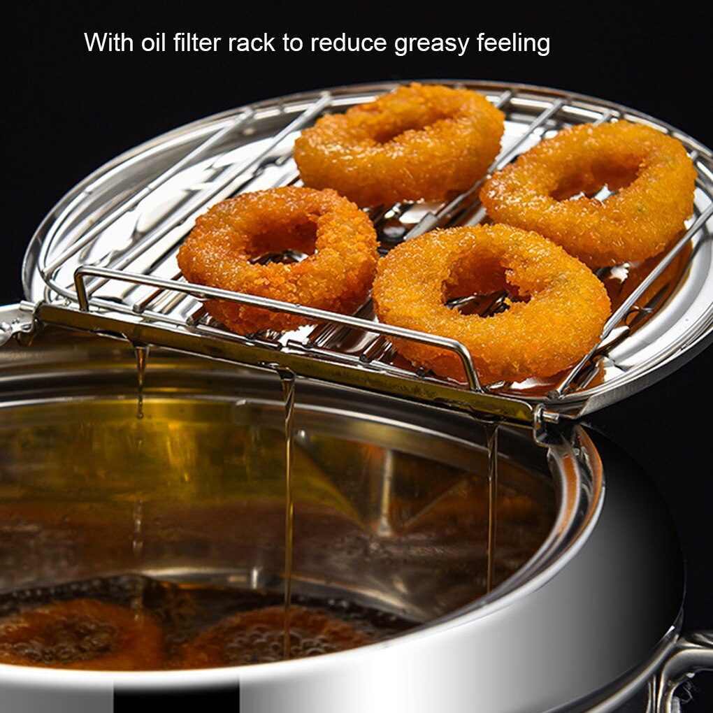 Japanese Style Deep Frying Pot Thermometer Tempura Fryer Pan Temperature Control Fried Chicken Pot Cooking Tools Kitchen Utensil