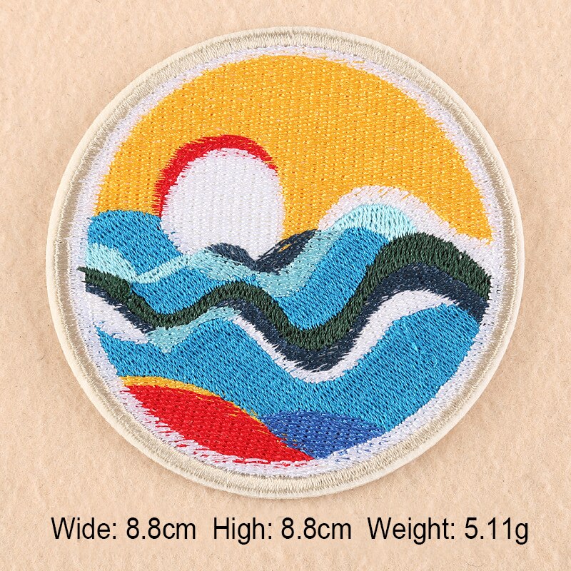 Computer Embroidered Cloth Paste Colorful Scenery Style Mountain Sea Sunrise Desert Beach Clothing Patch: 9