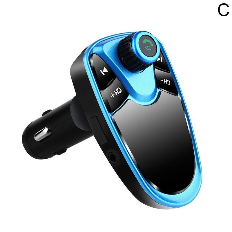 Bluetooth car FM transmitter AUX wireless radio adapter USB charger MP3 player: Blue (C)