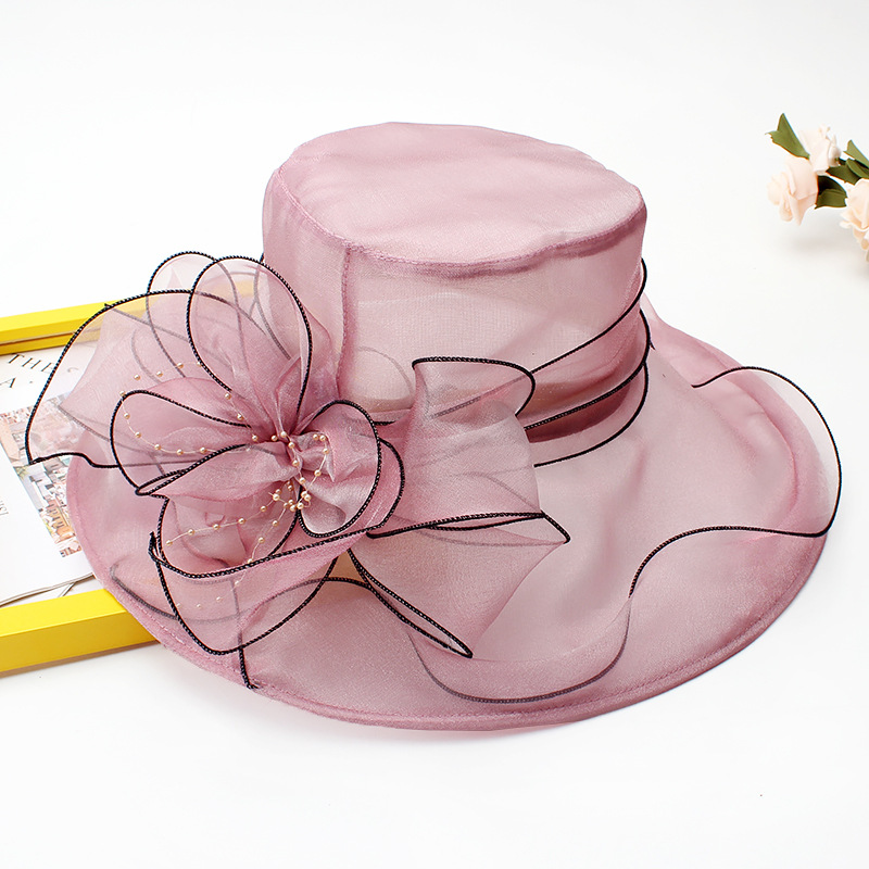 18 Color Ladies Summer Hat White Black Organza Church Fascinator Wedding Tea Party Derby Hats for Women Flower Wide Brim Sun Hat: green