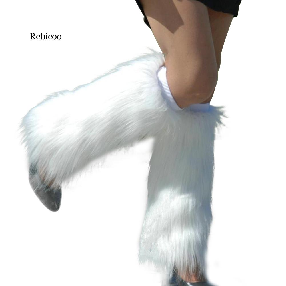 Invierno de Color sólido de las mujeres cubrebotas calientes Furry Faux calentadores de piel para piernas leggings de piel largo
