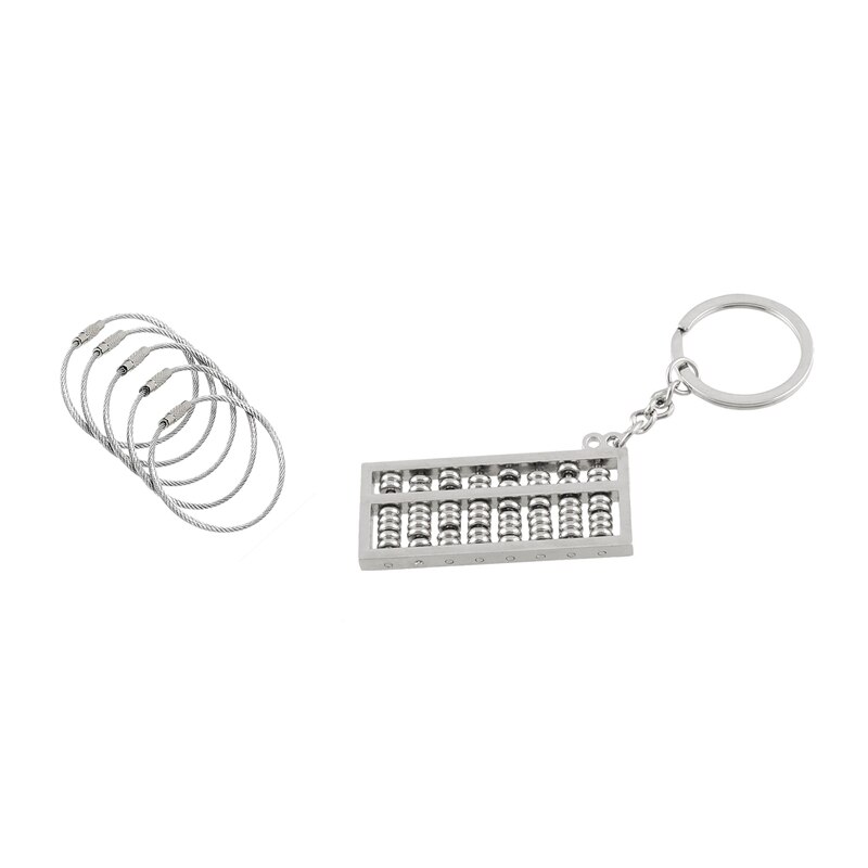 1 Pcs Silver Tone Mini Abacus Hanger Sleutelhanger & 20 Pcs Rvs String Draad Bagage Tags Lus Sleutel ringen