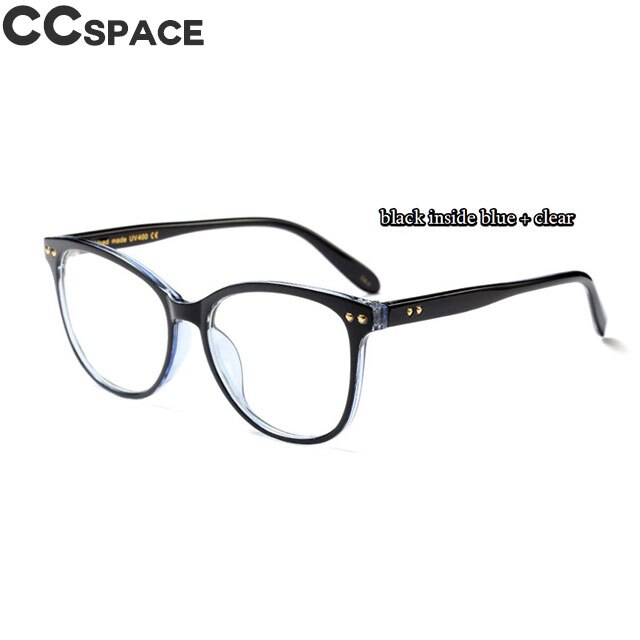 45563 Rivet Round Cat Eye Glasses Frames Square Men Women CCSPACE Brand Optical Eyewear Computer Glasses: C1 black blue