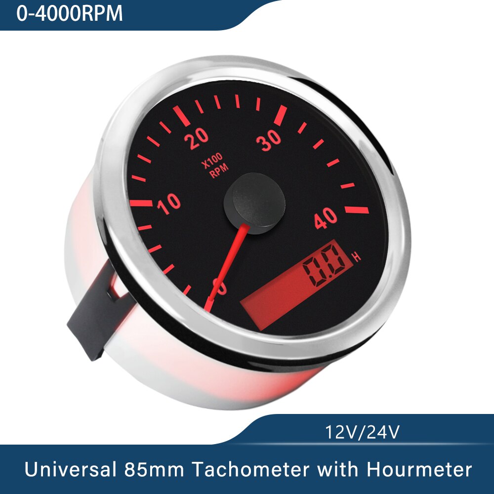 85mm Tachometer RPM REV Counter 3K 4K 6K 7K 8K RPM with LED Hourmeter Car Truck Boat Universal Outboard Red Backlight