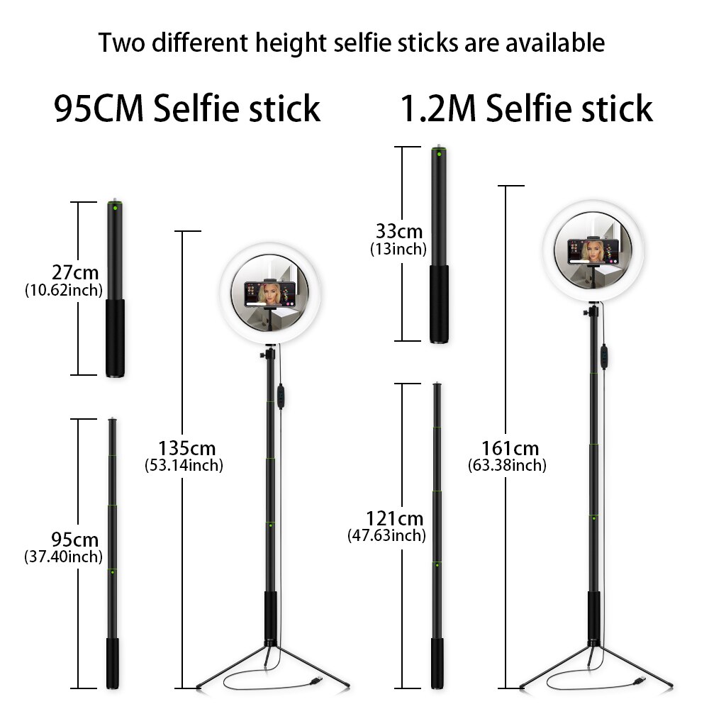 Ring Light with Phone Holder - 1.5M Tripod Stand - LED Selfie Makeup Mirror Lamp - USB Powered