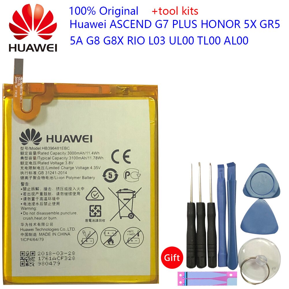 Huawei Mate 8 9 10 Nova 2 2i 3 4 Plus Pro P9 P10 P20 Lite Honor 5C 5A 5X 6A 7X G7 8 8X 8C G9 9 9i 10 G10 Batteria Originale: HB396481EBC