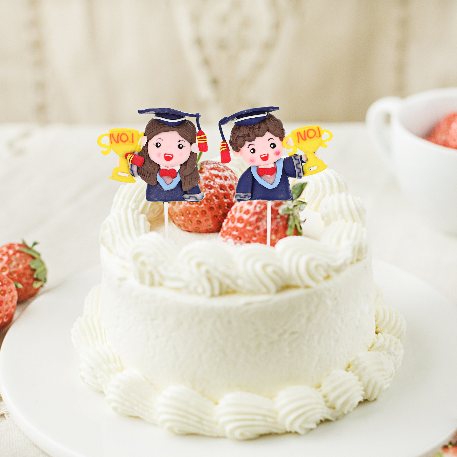 2Pcs Graduation Boy Girl Cake Topper Graduation Party Lovely Cake Decorations