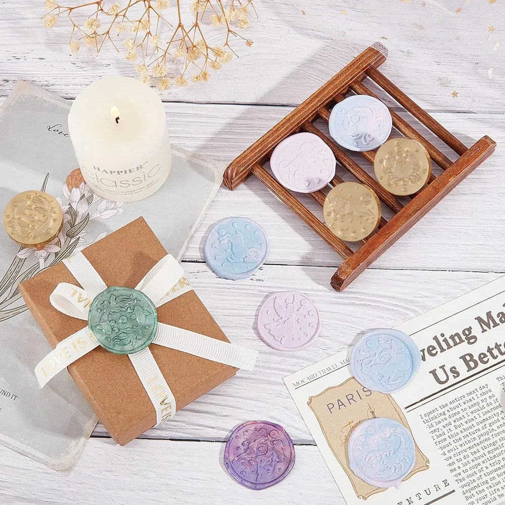 12 stjärntecken vaxstämplar runda avtagbara förseglade mässingsvaxstämpelhuvuden för att dekorera kuvert födelsedagskort anteckningsbok