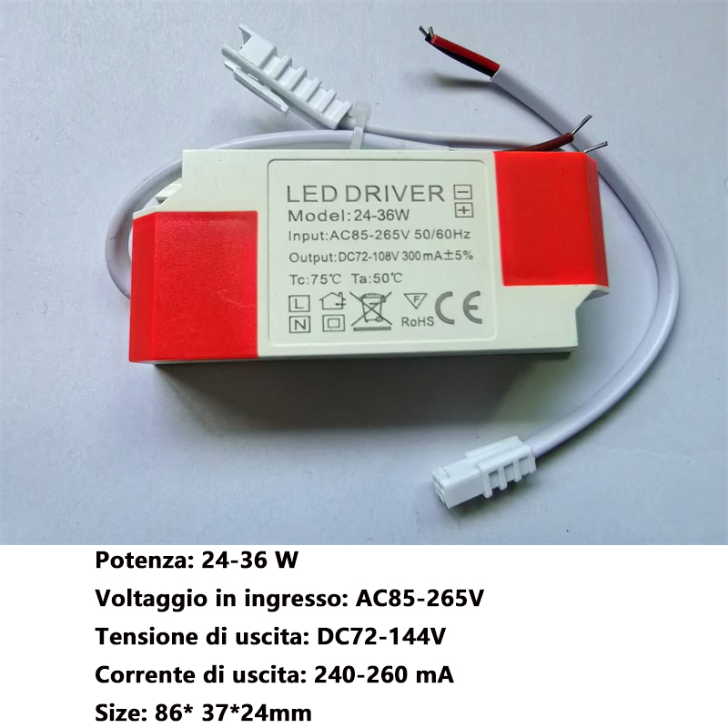 LED-Treiber 260 mA, 1–3 W, 4–7 W, 8–12 W, 12–18 W, 18–24 W, 24–36 W, LED-Treiber, ein Corrente Costante Alimentatore Profi Treiber, LED-Trafo: Grau