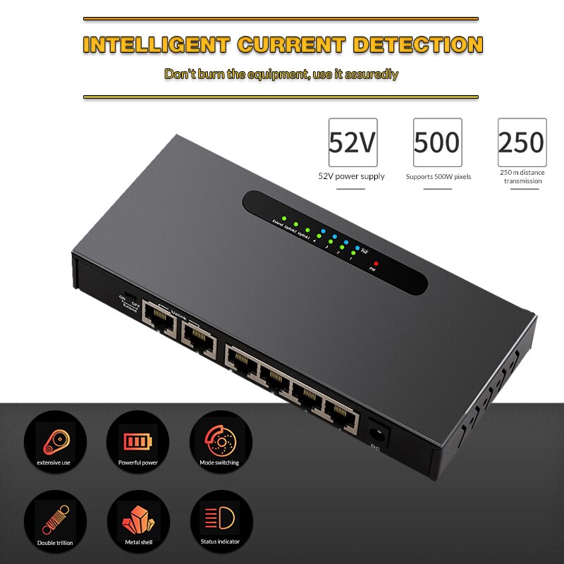 Commutateur Ethernet à commutateur POE 6 ports avec adaptateur secteur 48 V pour caméras IP réseau ou séparateur sans fil AP/4 PoE adapté à la vidéosurveillance