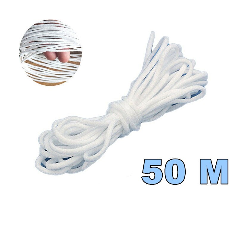 500/300/200m bandes élastiques pour masques, longueur de couture, largeur, cordon élastique blanc, épaisseur de couture, 3mm accessoires de couture diy: 50m